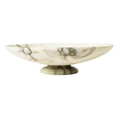 Italian White and Brown Alabaster Marble Tazza Compote Bowl