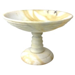 Bol à compote italien en marbre d'albâtre blanc et marron Tazza