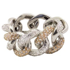 Italian White and Brown Diamond 18 Karat White Gold Link Chain Cocktail Ring