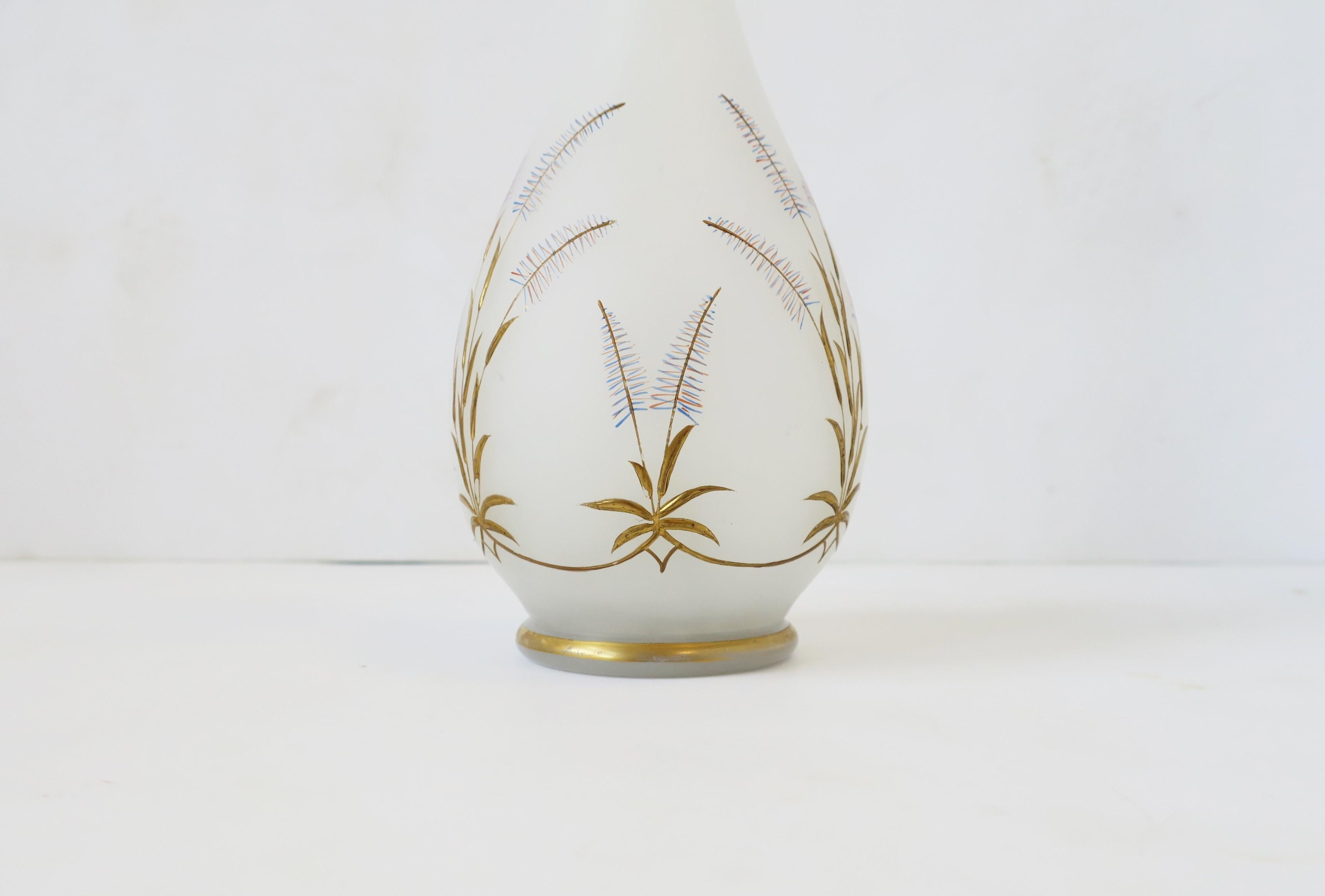 Italian White Opaline and Gold Art Glass Vases with Sheef-of-Wheat Design, Pair 5