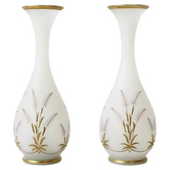 Italienische Vasen aus weißem Opal und Gold-Kunstglas mit Weizengarbe-Design, Paar