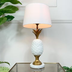 Italian White and Gold Metal Ceramic Pineapple Table Lamp