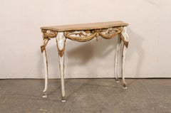 Italian White and Gold Painted Console Table w/ Lovely Swag Carved Skirt