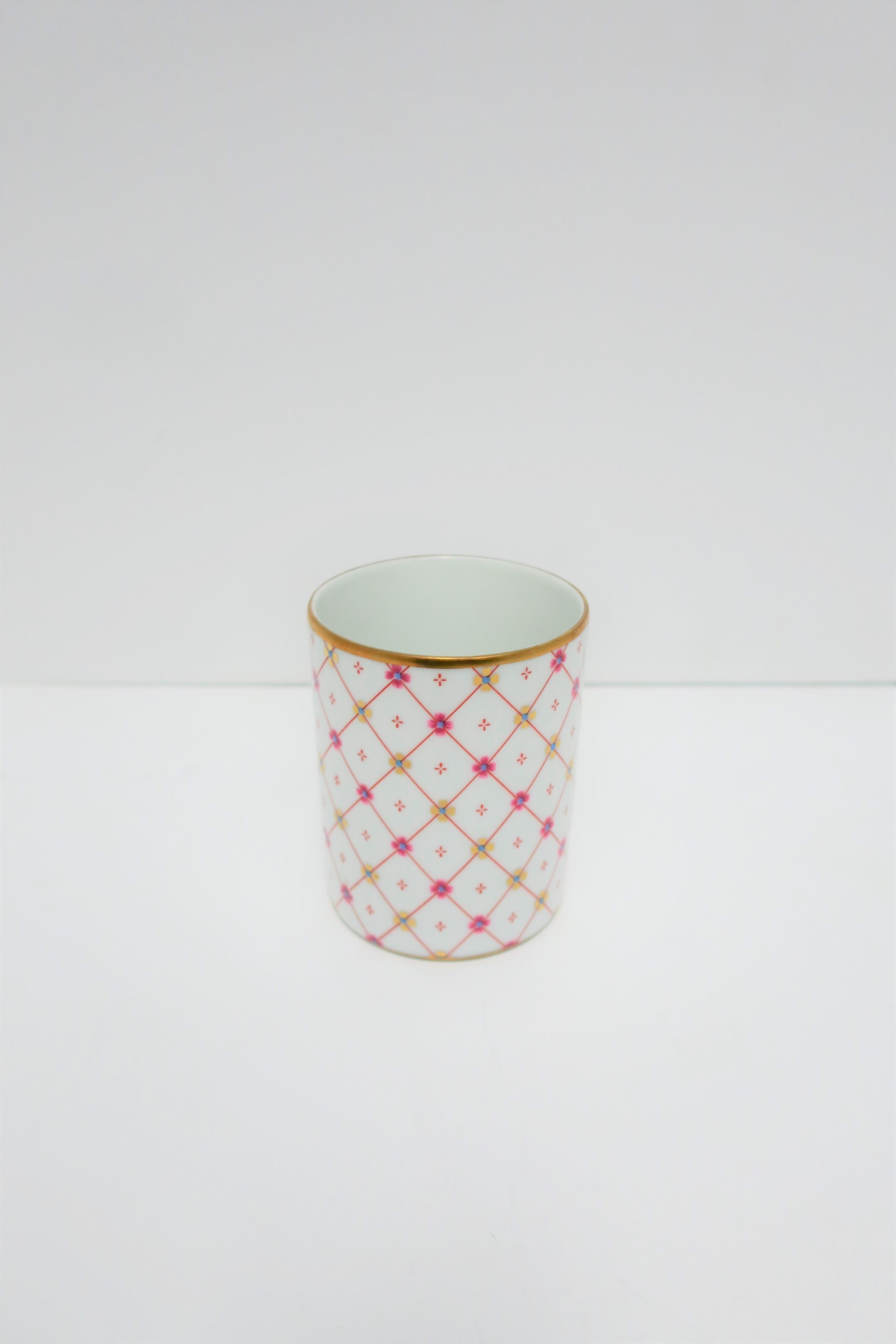 Designer Italian White & Gold Porcelain Bathroom Vanity Cup by Richard Ginori 1