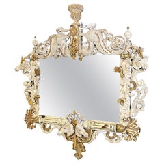 Miroir mural italien en bois blanc et doré avec décorations animales, années 1990