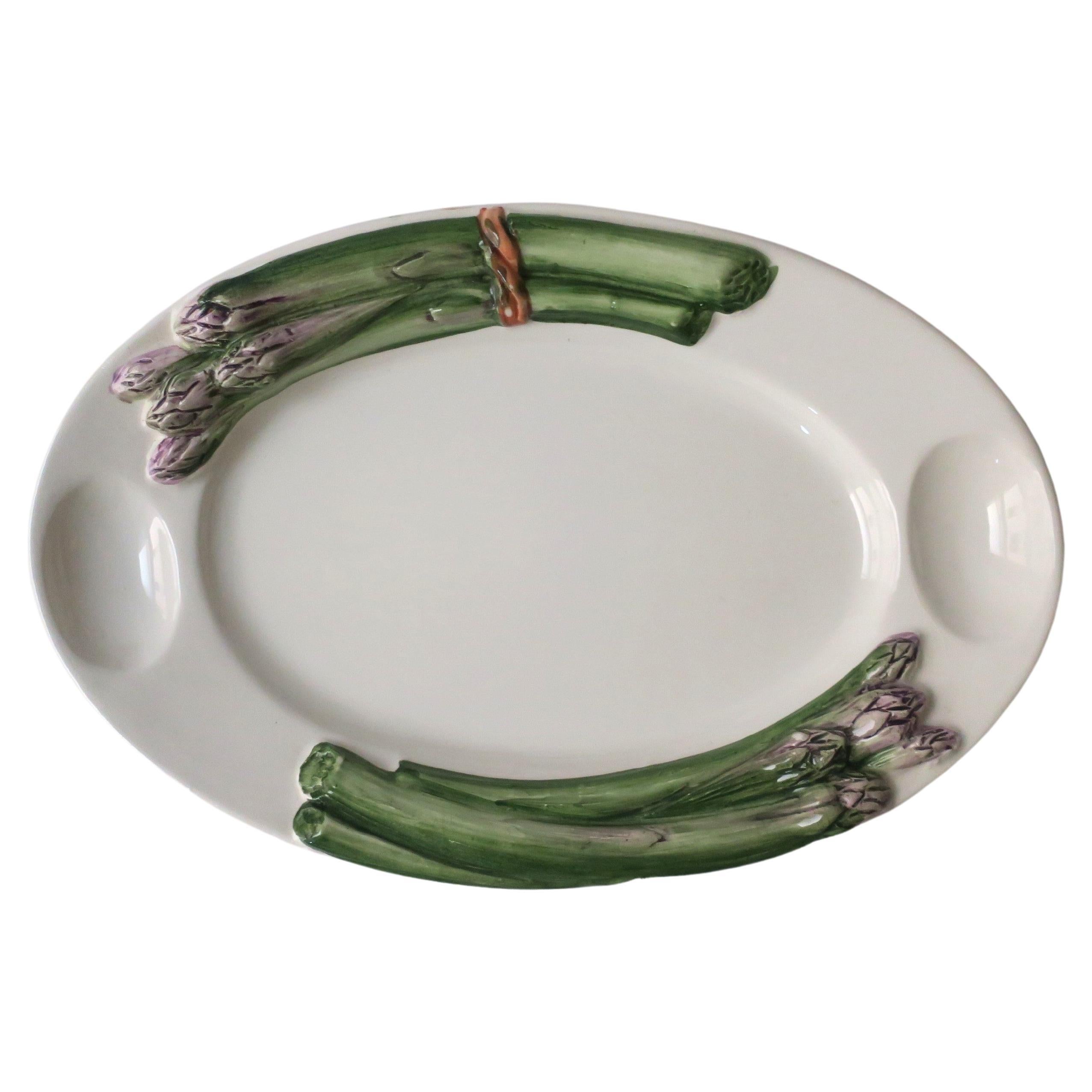 Italian Asparagus Vegetable Serving Dish with Egg Holder Trompe l'Oeil Style