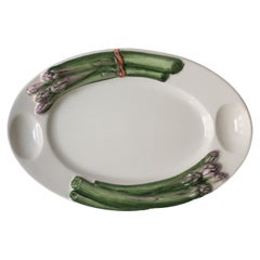 Retro Italian Asparagus Vegetable Serving Dish with Egg Holder Trompe l'Oeil Style