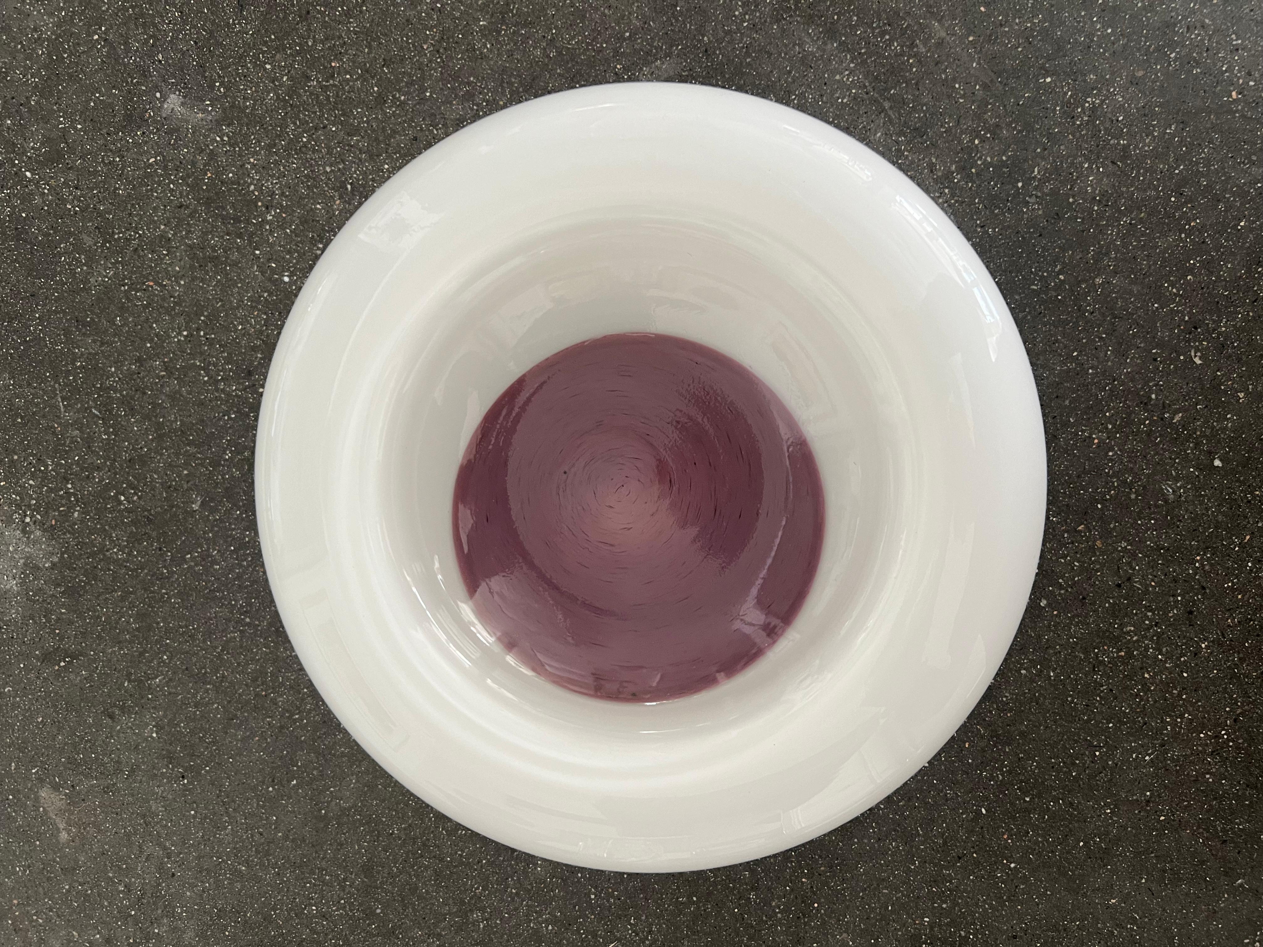 Italian White and Purple Murano Glass Bowl by Tommaso Barbi In Excellent Condition In Palm Springs, CA