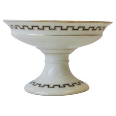 Italian White Black and Gold Tazza or Compote Bowl with Greek-Key Design