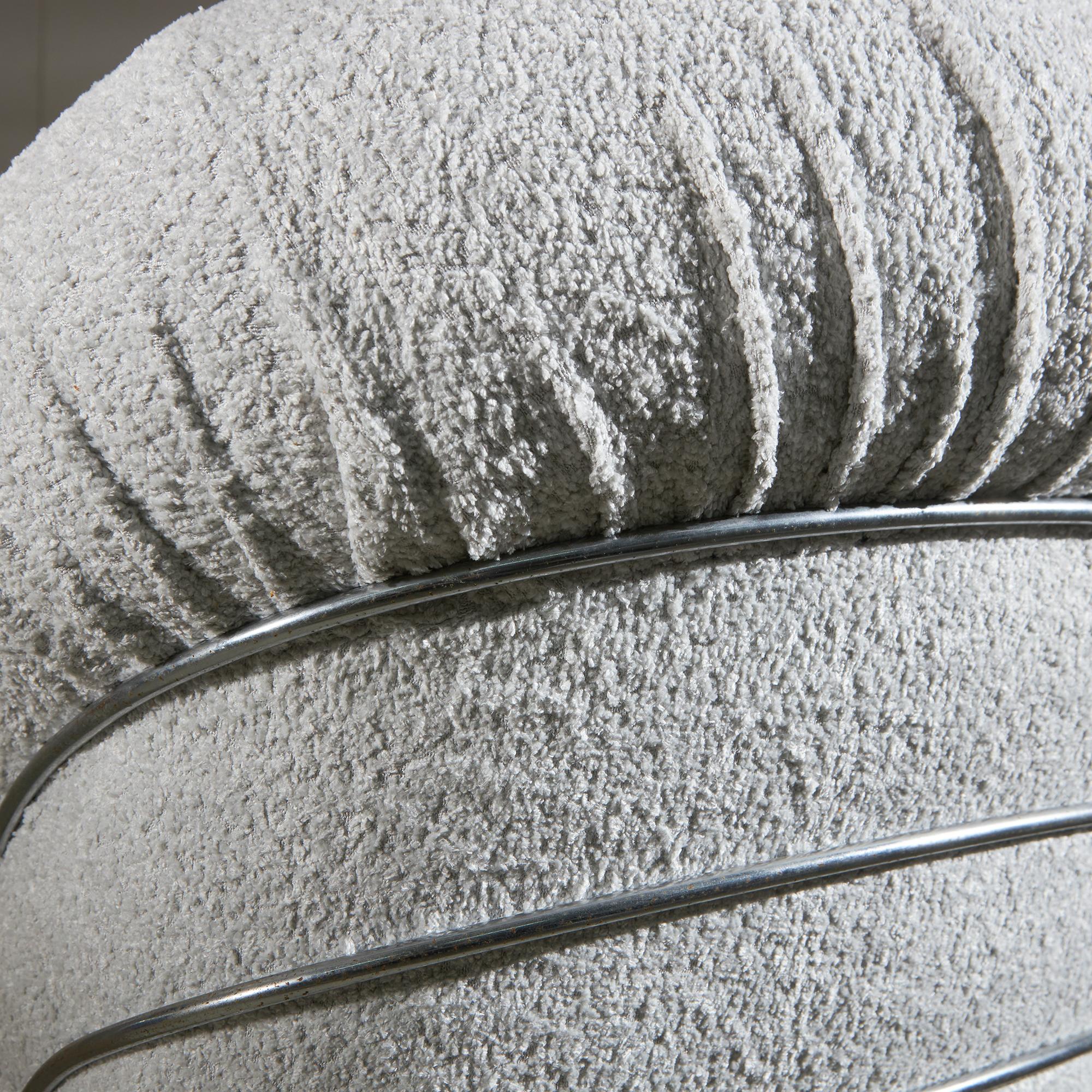 Italian White Bouclé Armchair with Chrome Accents For Sale 9