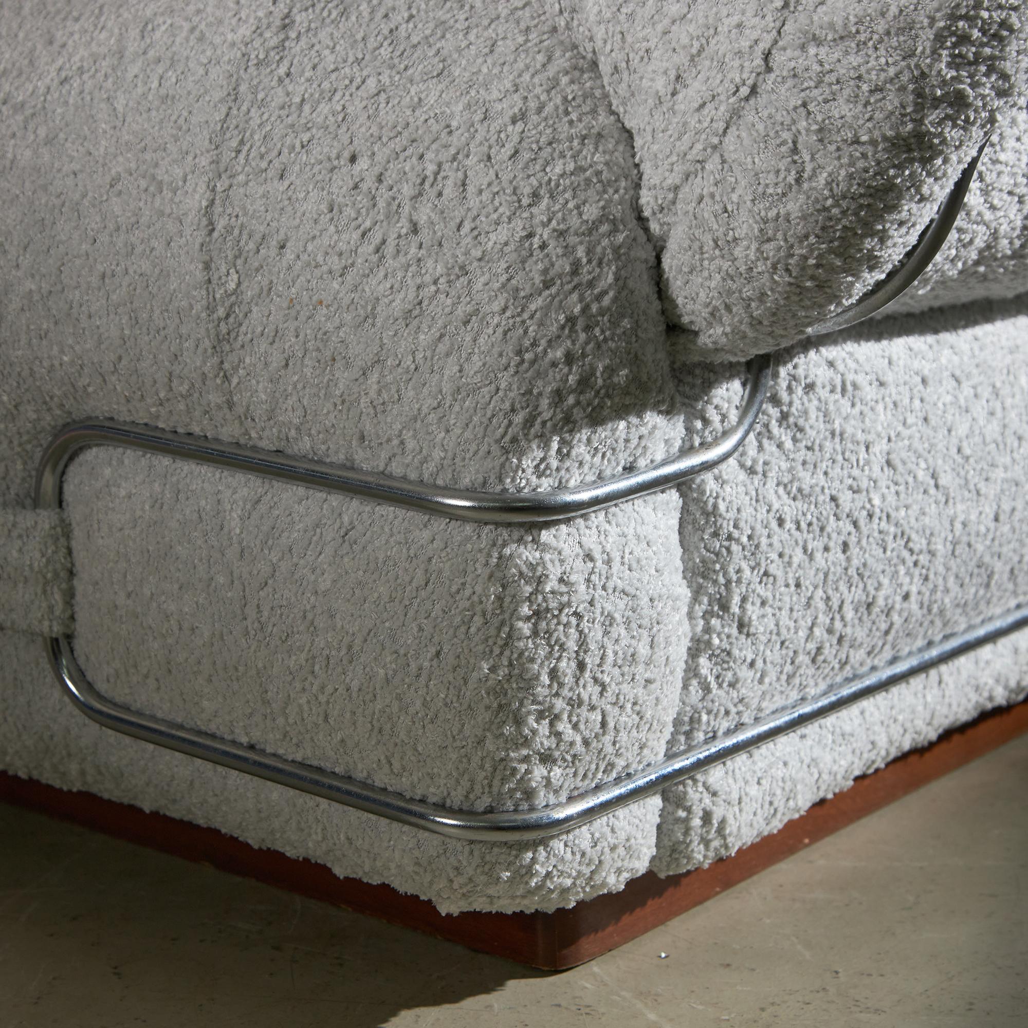Italian White Bouclé Armchair with Chrome Accents For Sale 14