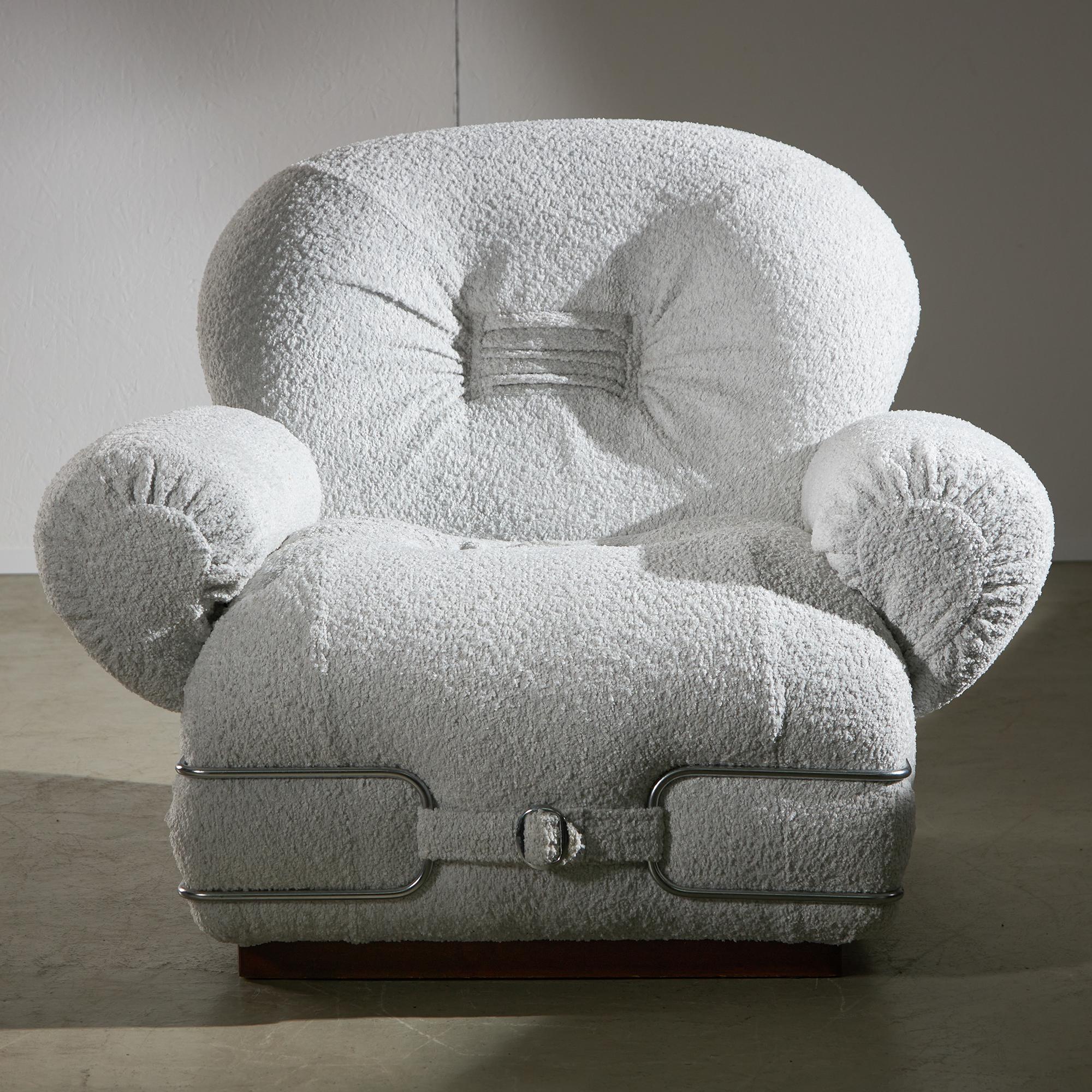 Italian White Bouclé Armchair with Chrome Accents For Sale 2