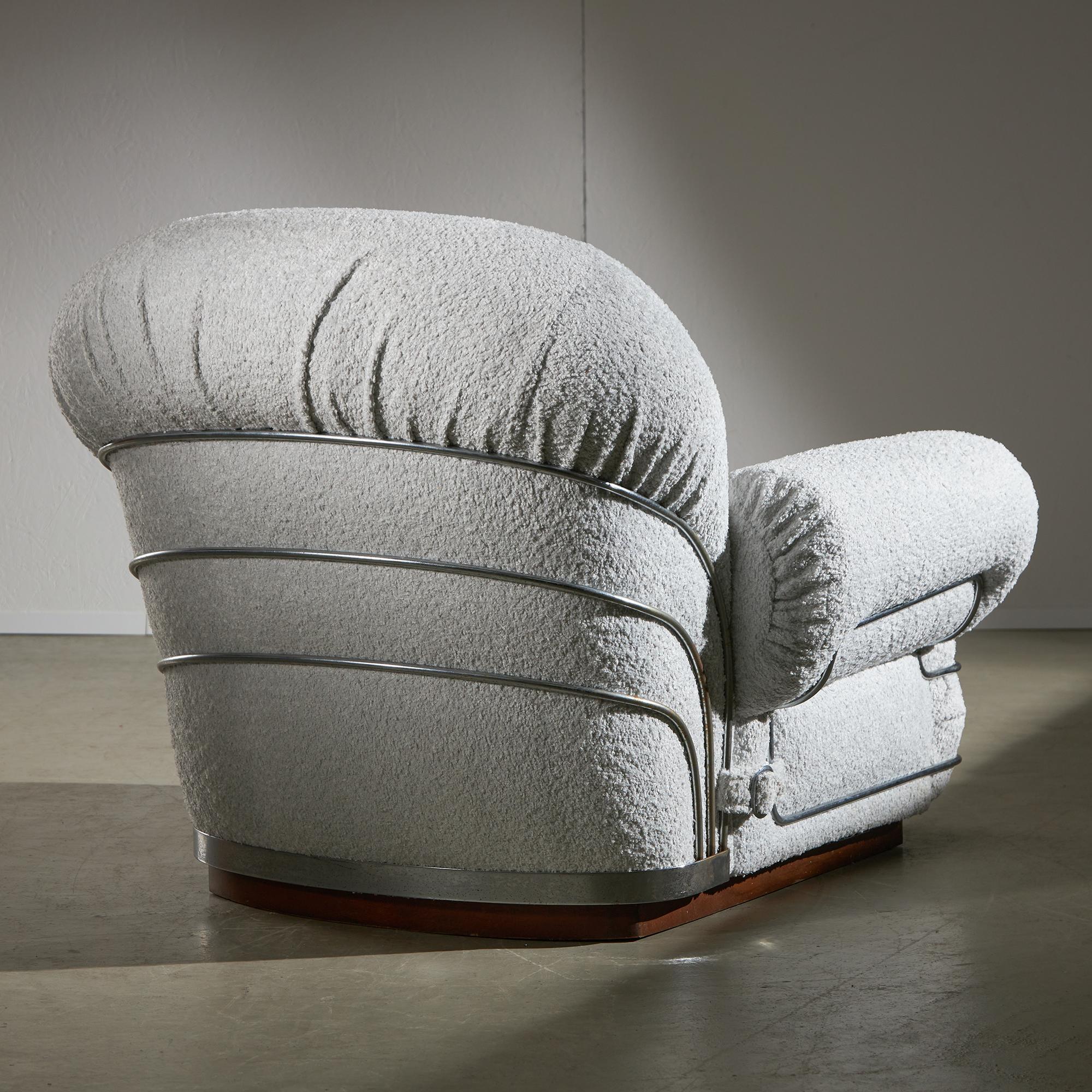 Italian White Bouclé Armchair with Chrome Accents For Sale 4