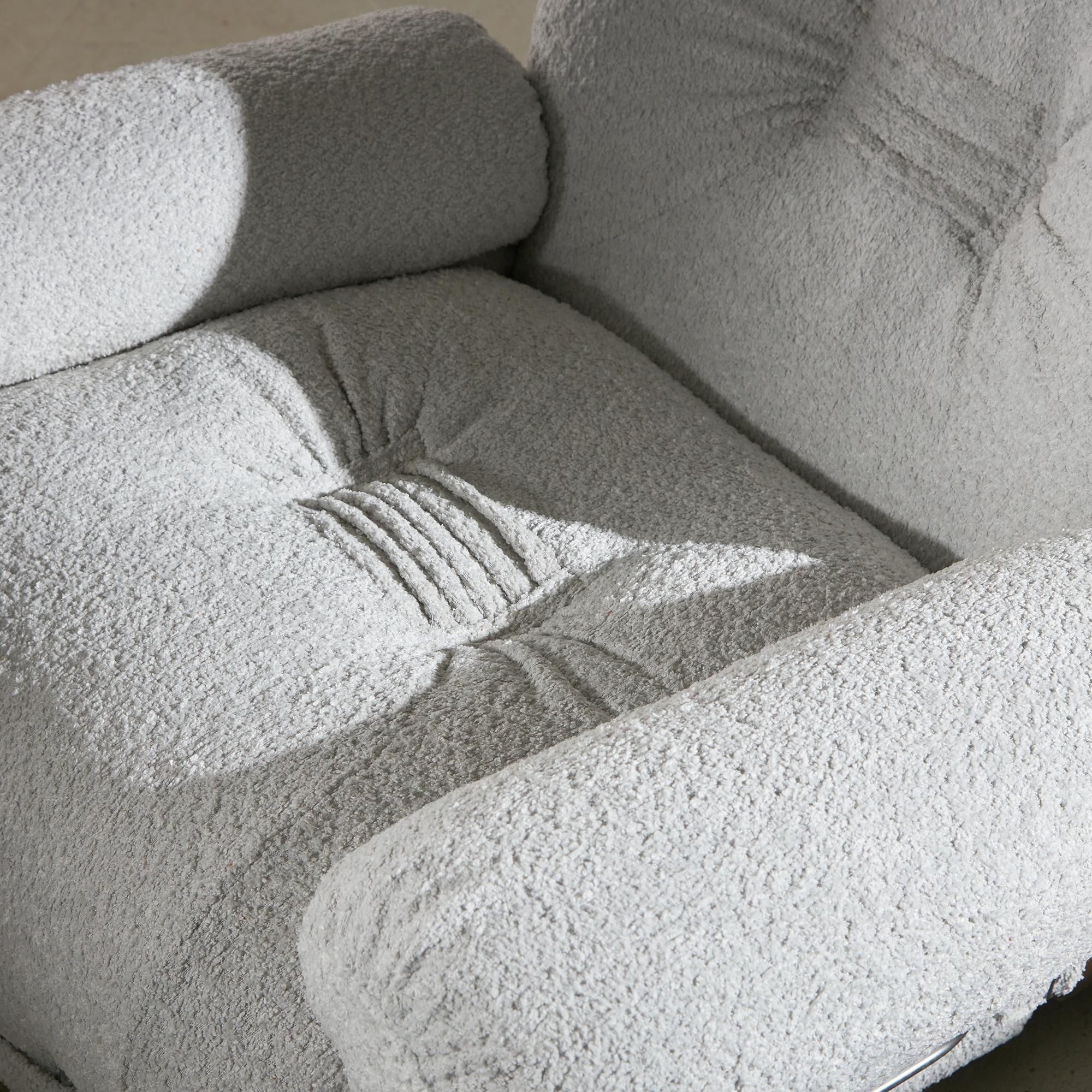 Italian White Bouclé Armchair with Chrome Accents For Sale 5