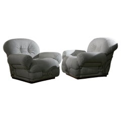 Italian White Bouclé Armchair with Chrome Accents