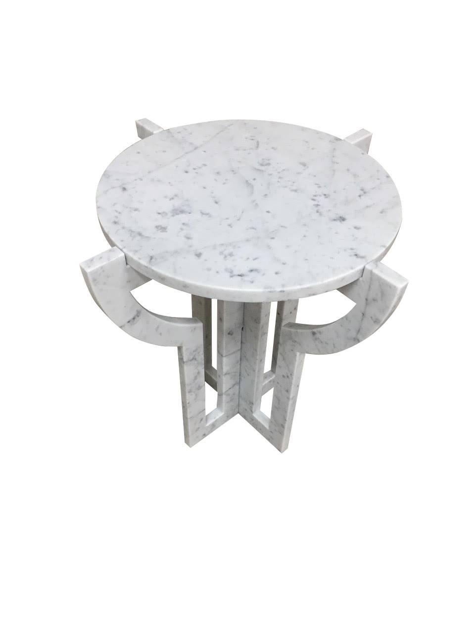 Italian White Carrara Marble Cocktail Table, Contemporary In New Condition For Sale In New York, NY