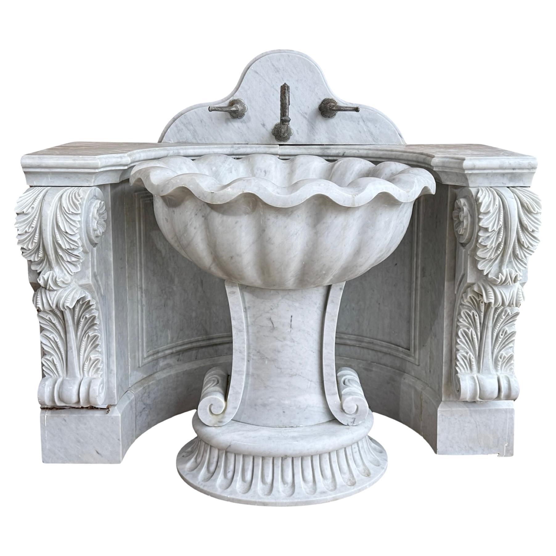 Italian White Carrara Marble Wall Sink