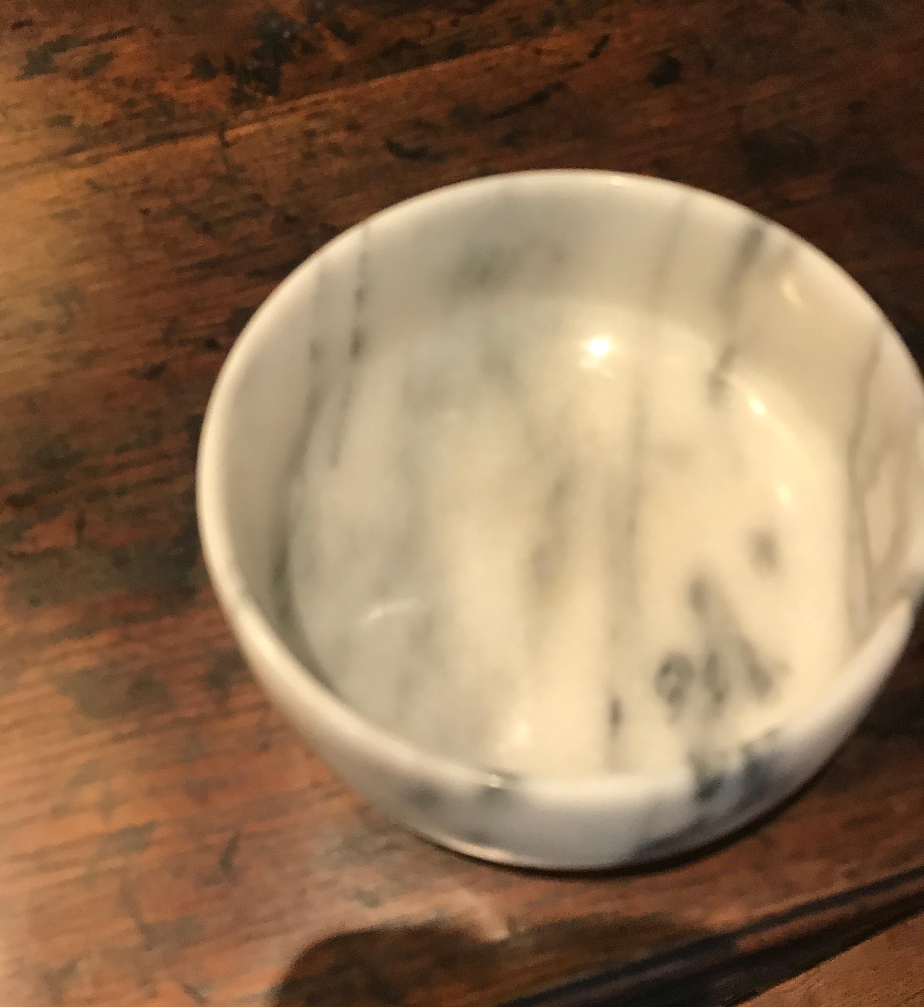 Hand-Carved Italian White Carrera Marble Bowl