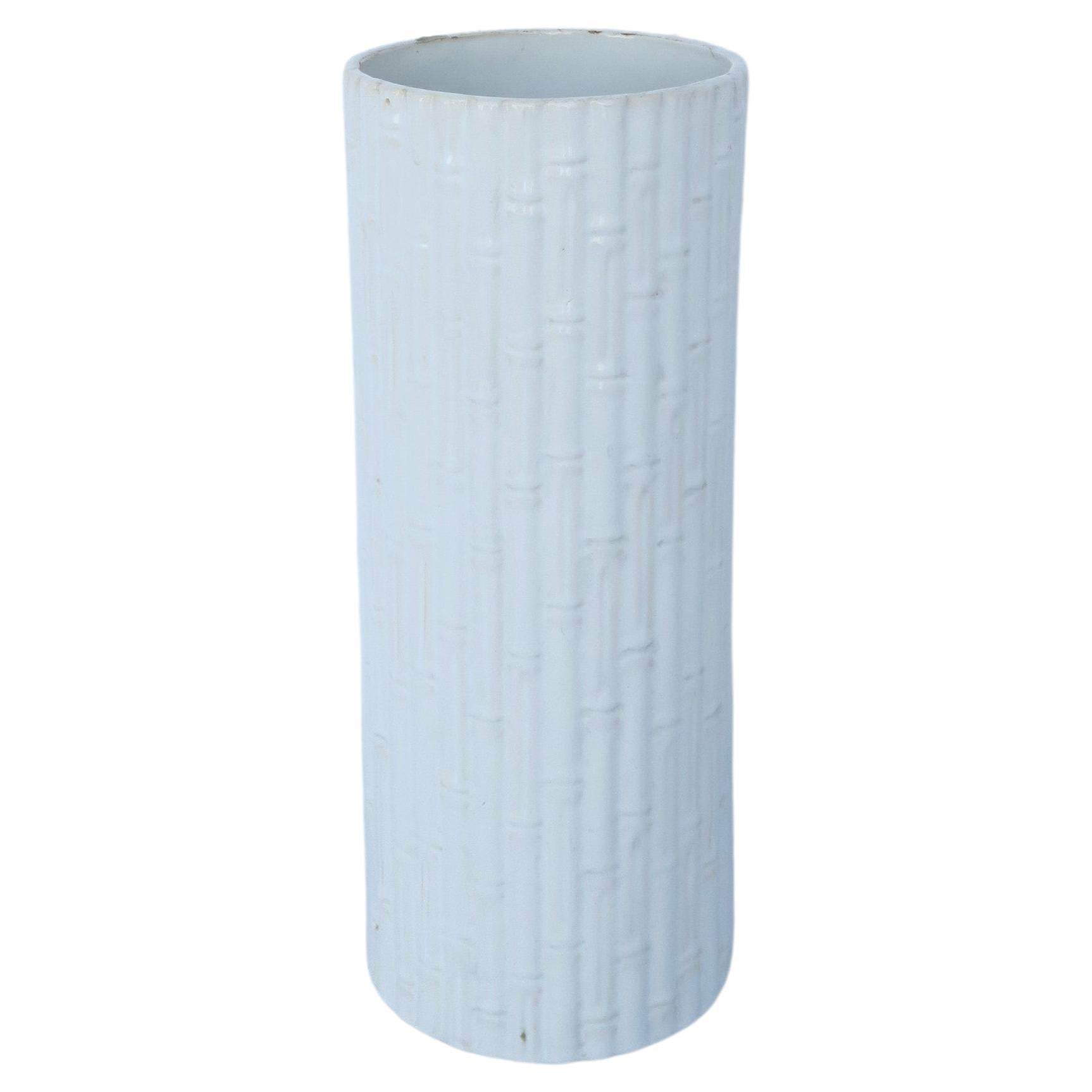 Italian White Ceramic Bamboo Umbrella Stand