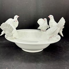 Italian White Ceramic Centerpiece Bowl with Five Doves