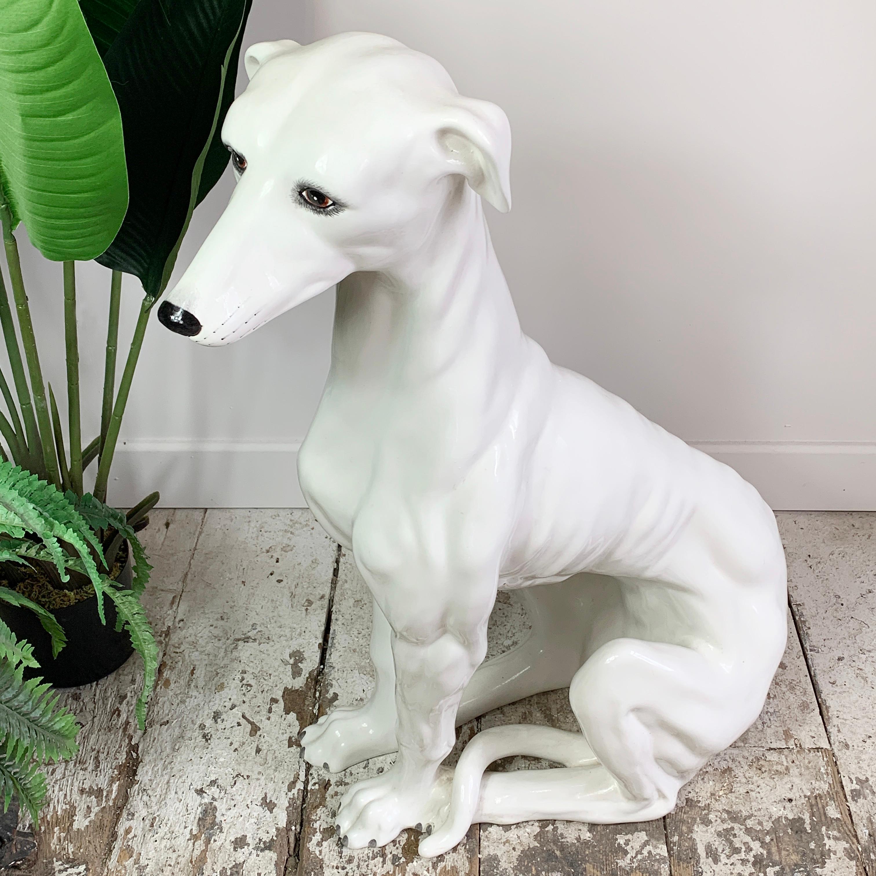 Hand-Crafted Italian White Ceramic Greyhound Dog 1960's  For Sale