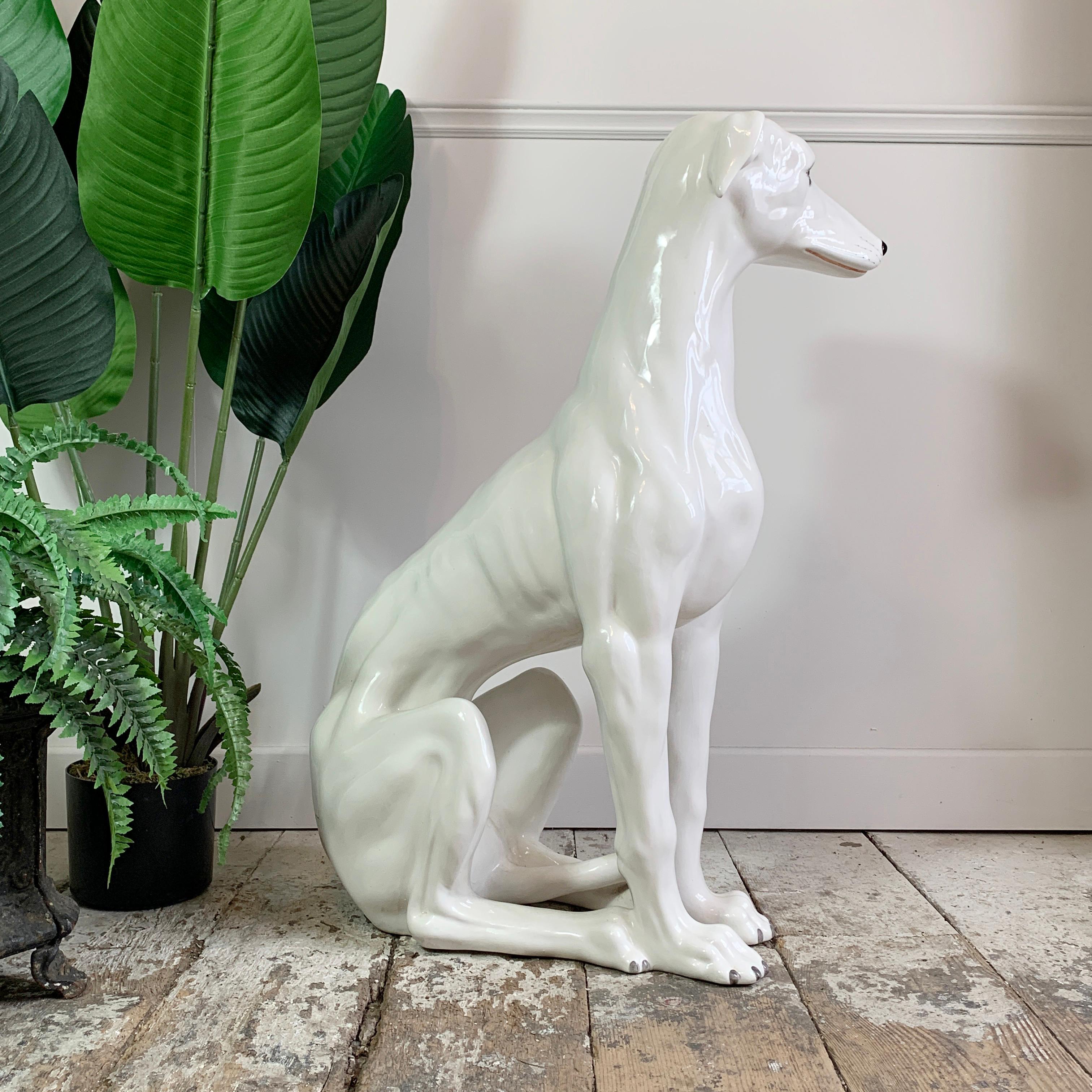 Italian White Ceramic Greyhound Dog 1960's  In Good Condition For Sale In Hastings, GB