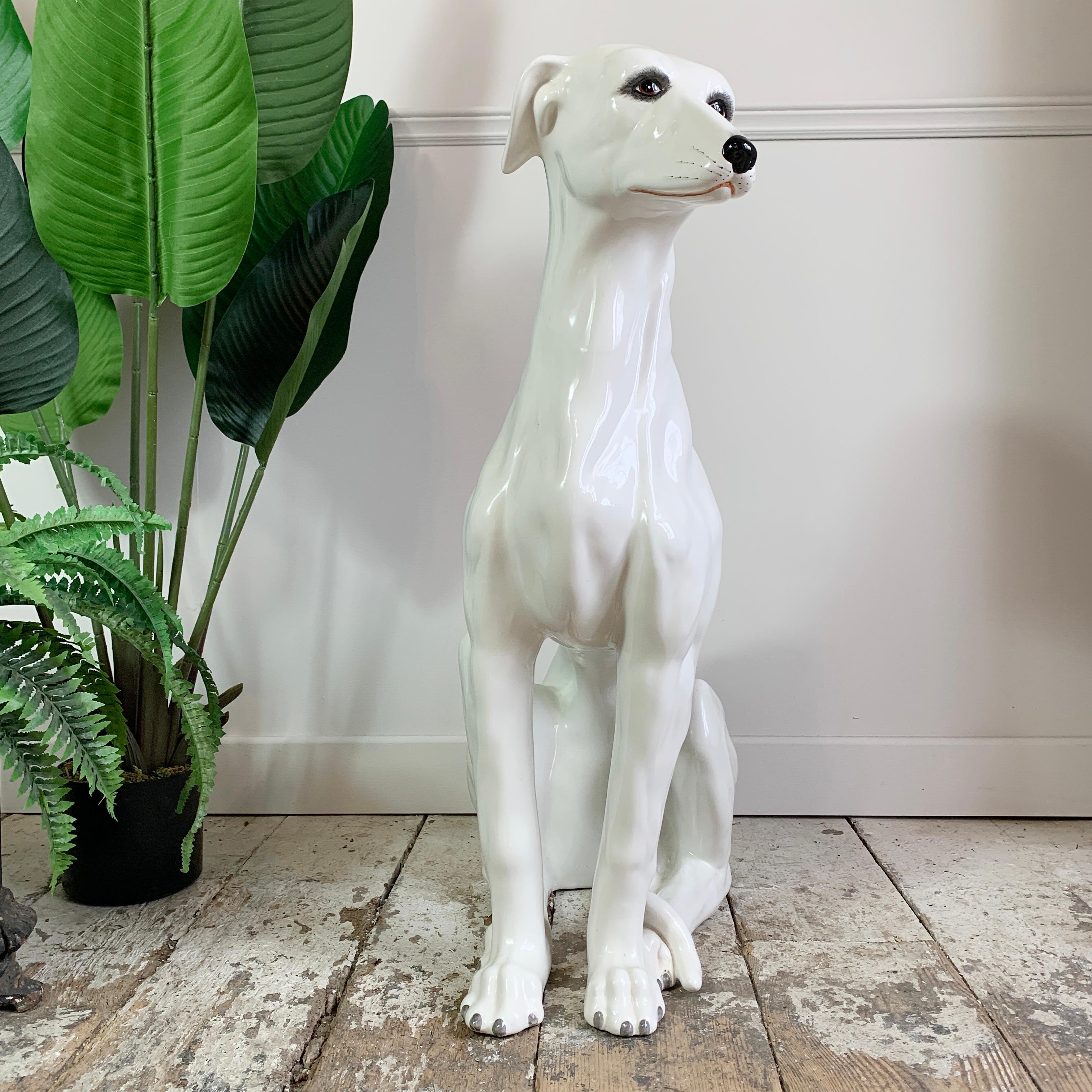 Italian White Ceramic Greyhound Dog 1960's  For Sale 3