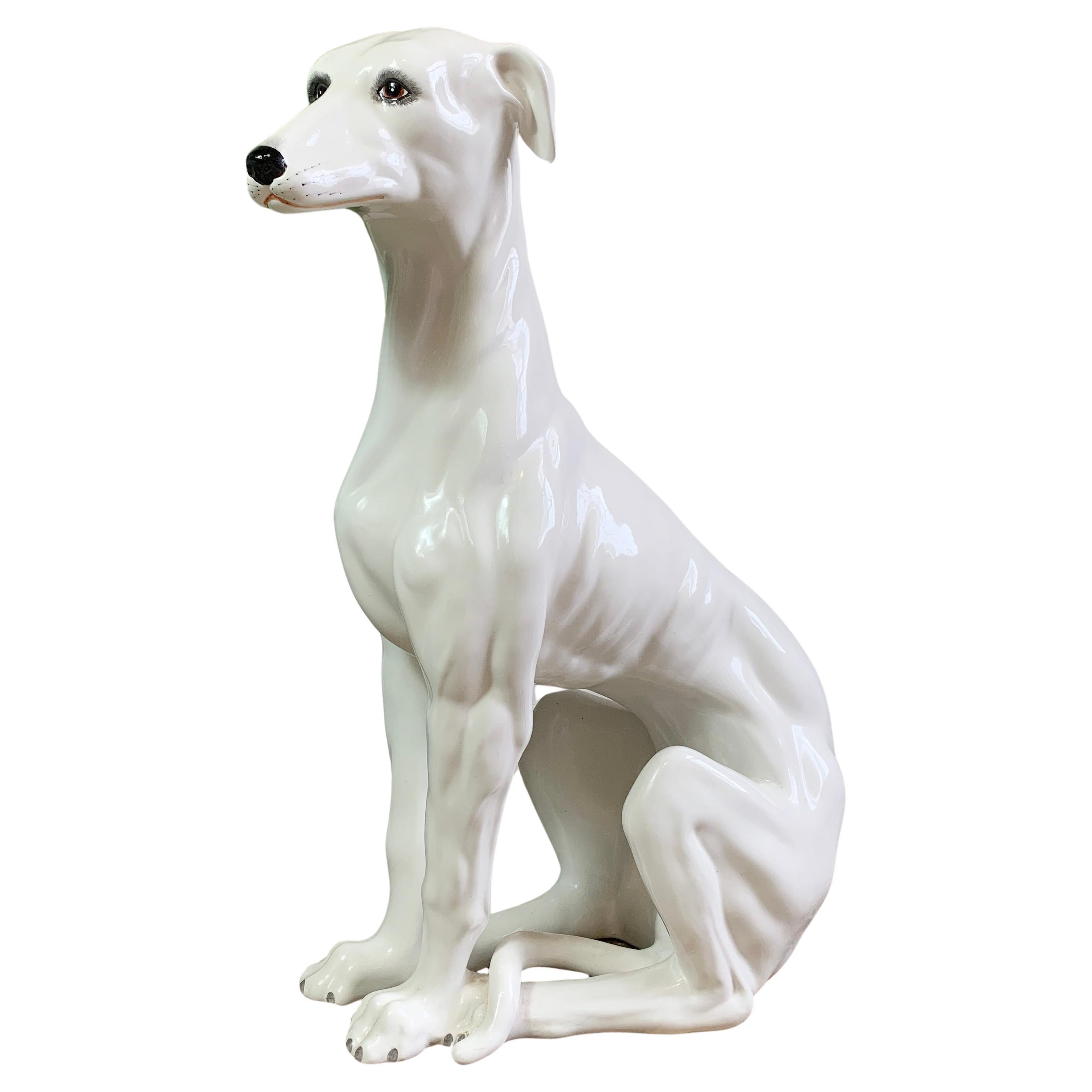 Italian White Ceramic Greyhound Dog 1960's  For Sale