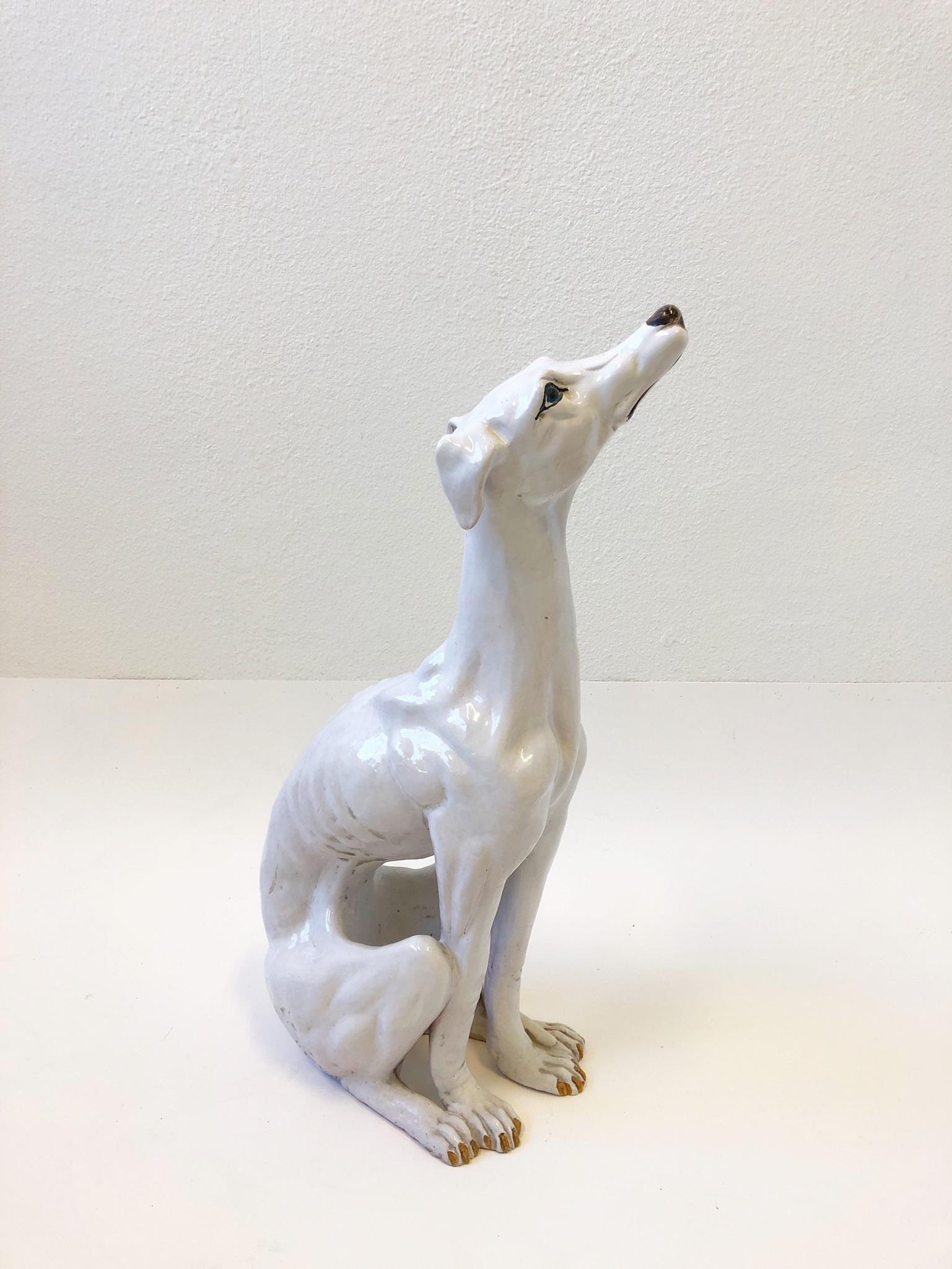 Italian White Ceramic Greyhound Sculpture For Sale 4