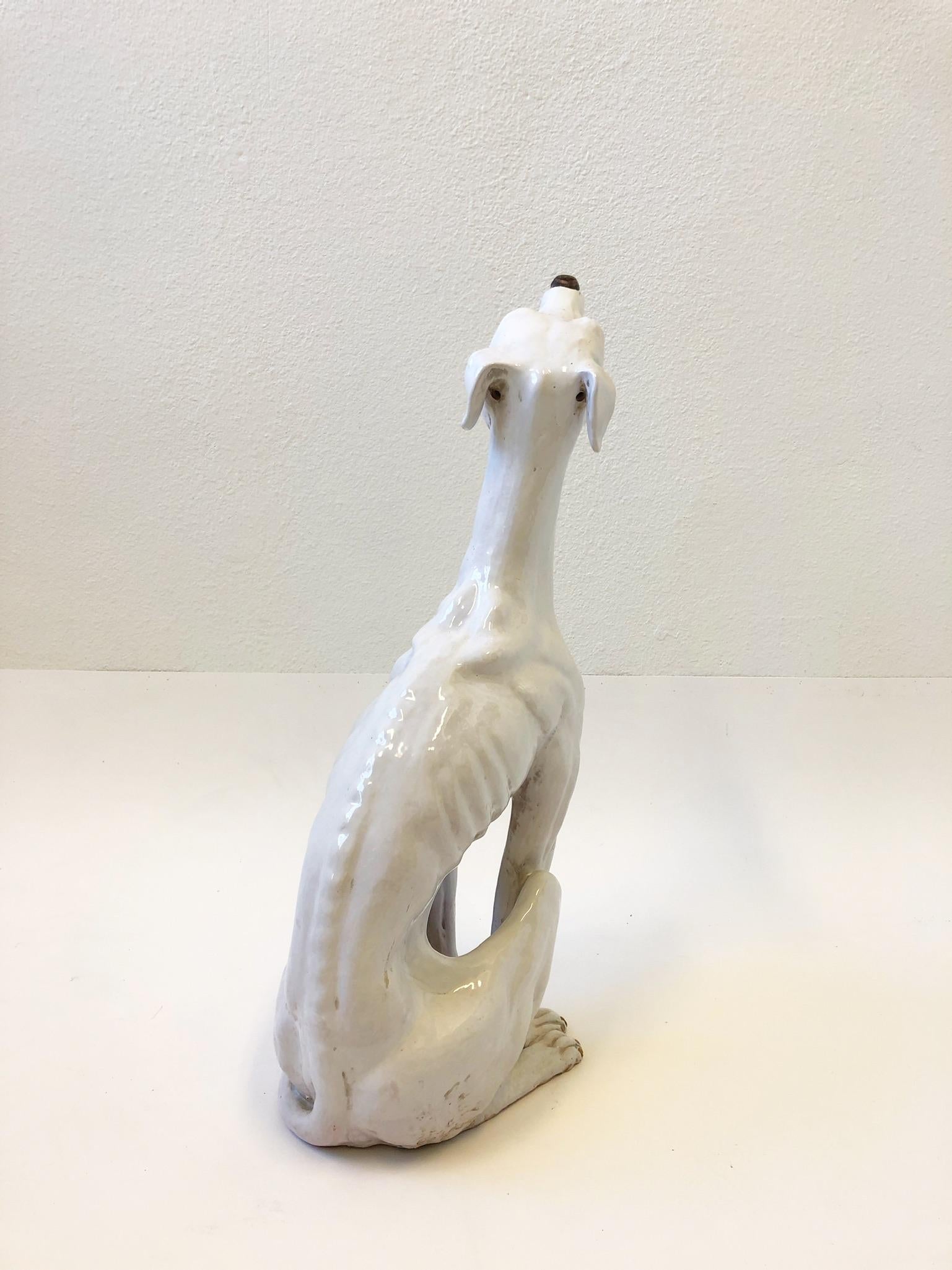 Mid-Century Modern Italian White Ceramic Greyhound Sculpture For Sale
