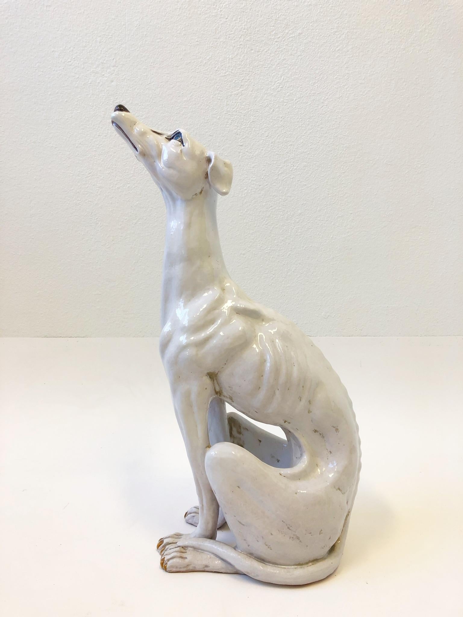 Italian White Ceramic Greyhound Sculpture In Good Condition For Sale In Palm Springs, CA