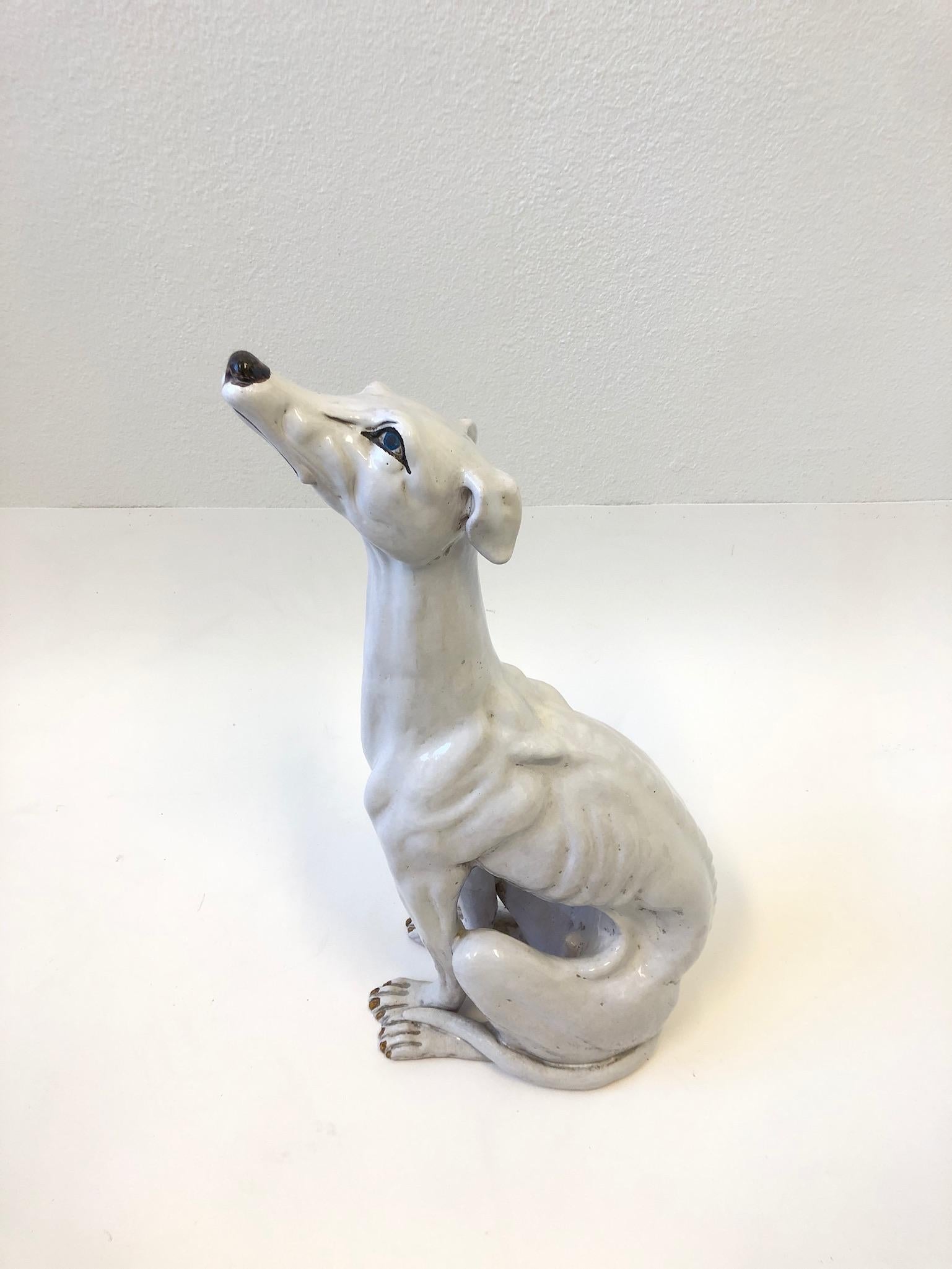 Late 20th Century Italian White Ceramic Greyhound Sculpture For Sale