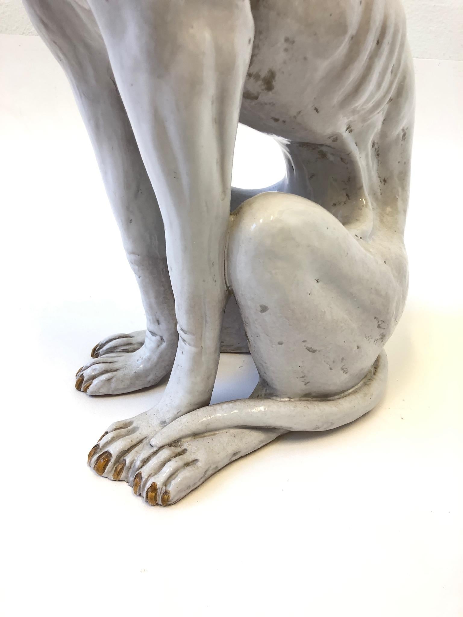 Italian White Ceramic Greyhound Sculpture For Sale 1
