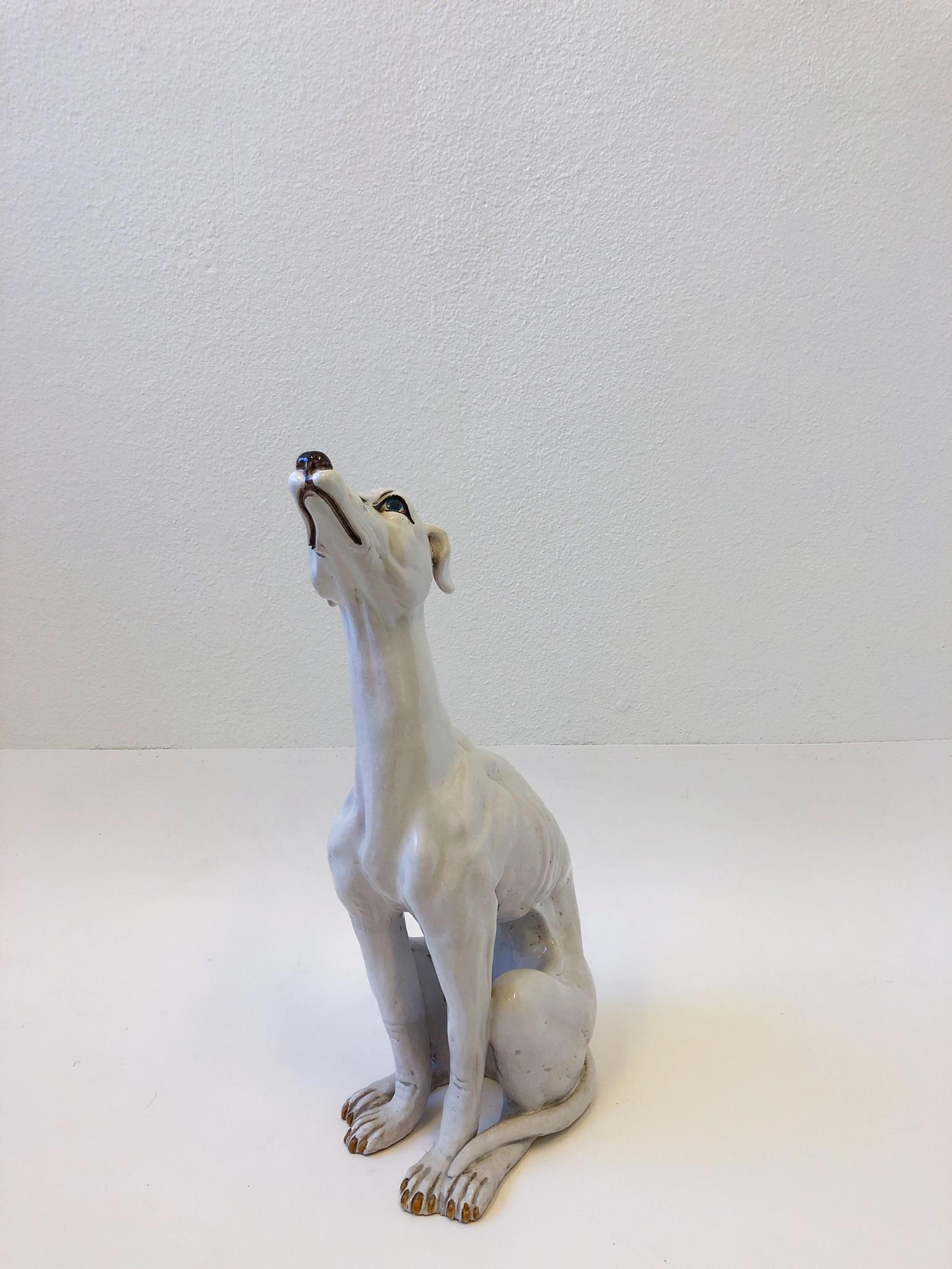 Italian White Ceramic Greyhound Sculpture For Sale 3