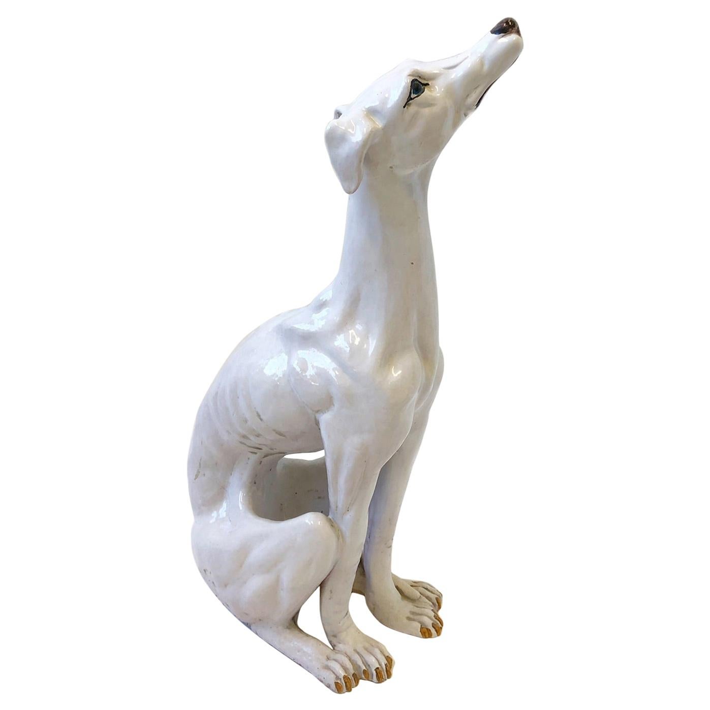 Italian White Ceramic Greyhound Sculpture