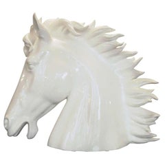 Retro Italian White Ceramic Horse Head Sculpture, 1990s