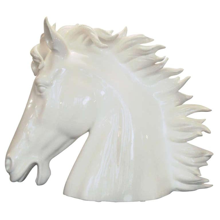 Italian White Ceramic Horse Head Sculpture, 1990s For Sale at 1stDibs