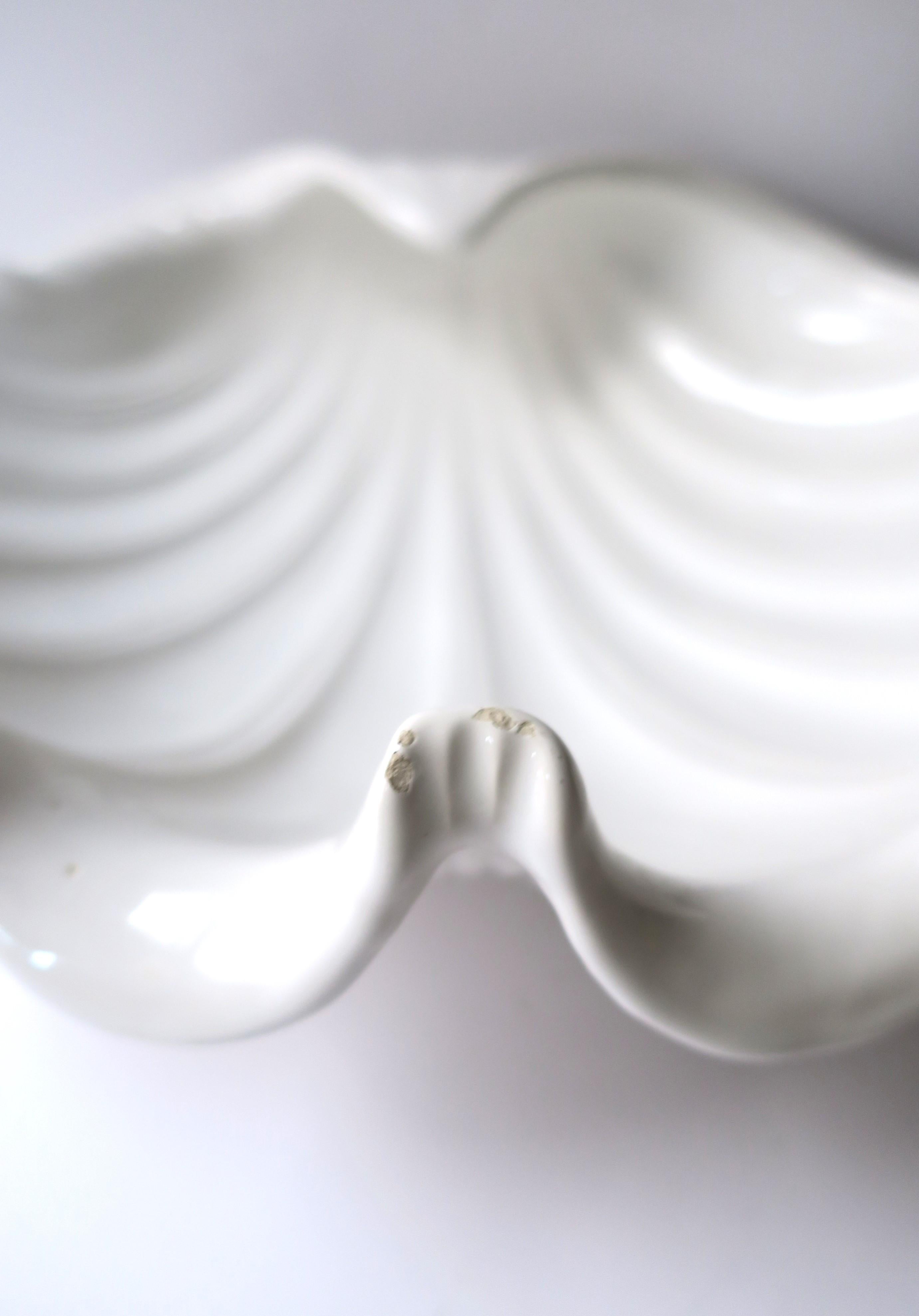 Italian White Ceramic Seashell Clam Shell Centerpiece Bowl For Sale 7
