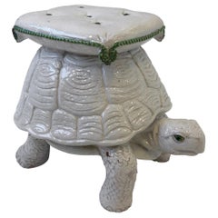 Vintage Italian White Ceramic Tortoise Garden Stool