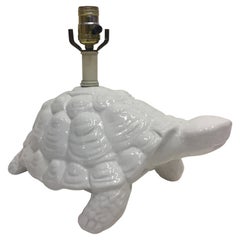 Italian White Ceramic Turtle Lamp