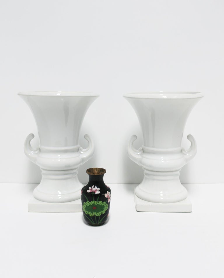 Italian White Urns or Vases, Pair For Sale at 1stDibs