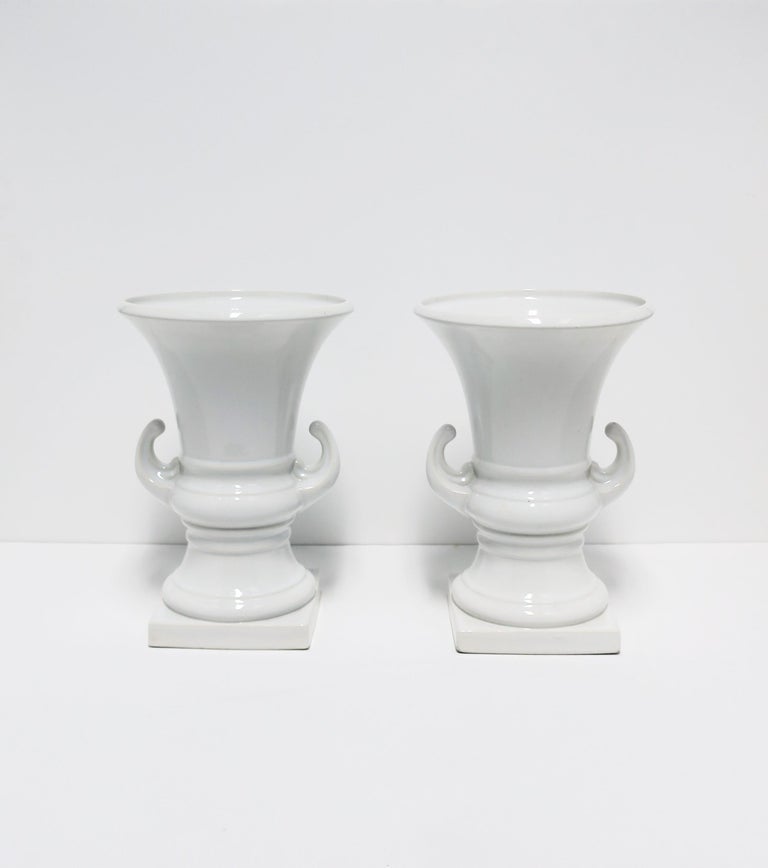 Italian White Urns or Vases, Pair For Sale at 1stDibs