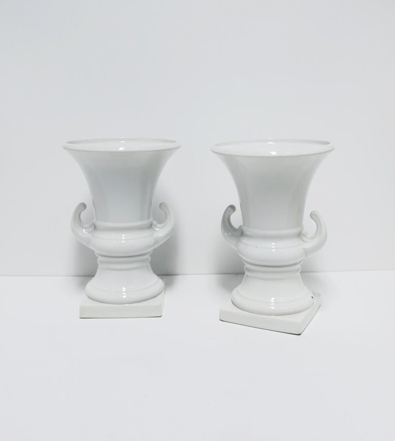 Italian White Urns or Vases, Pair For Sale at 1stDibs