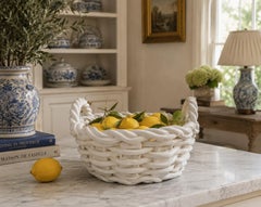 Italian White Ceramic Woven Basket Cachepot, Circa 1980s