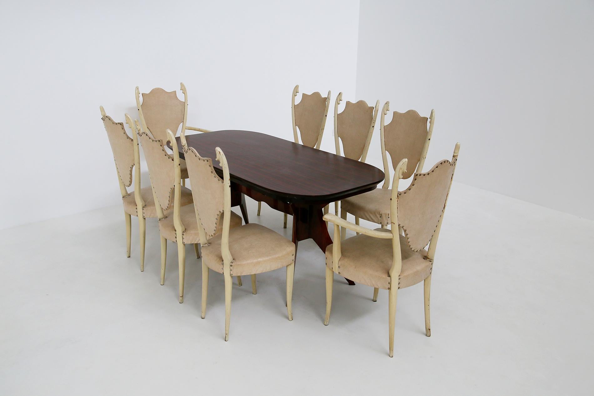Italian White Chairs by Carlo Enrico Rava in Lacquered Ash Six Pieces, 1950s 7
