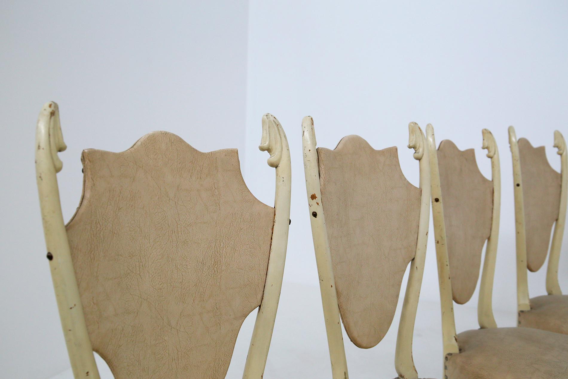 Mid-Century Modern Italian White Chairs by Carlo Enrico Rava in Lacquered Ash Six Pieces, 1950s
