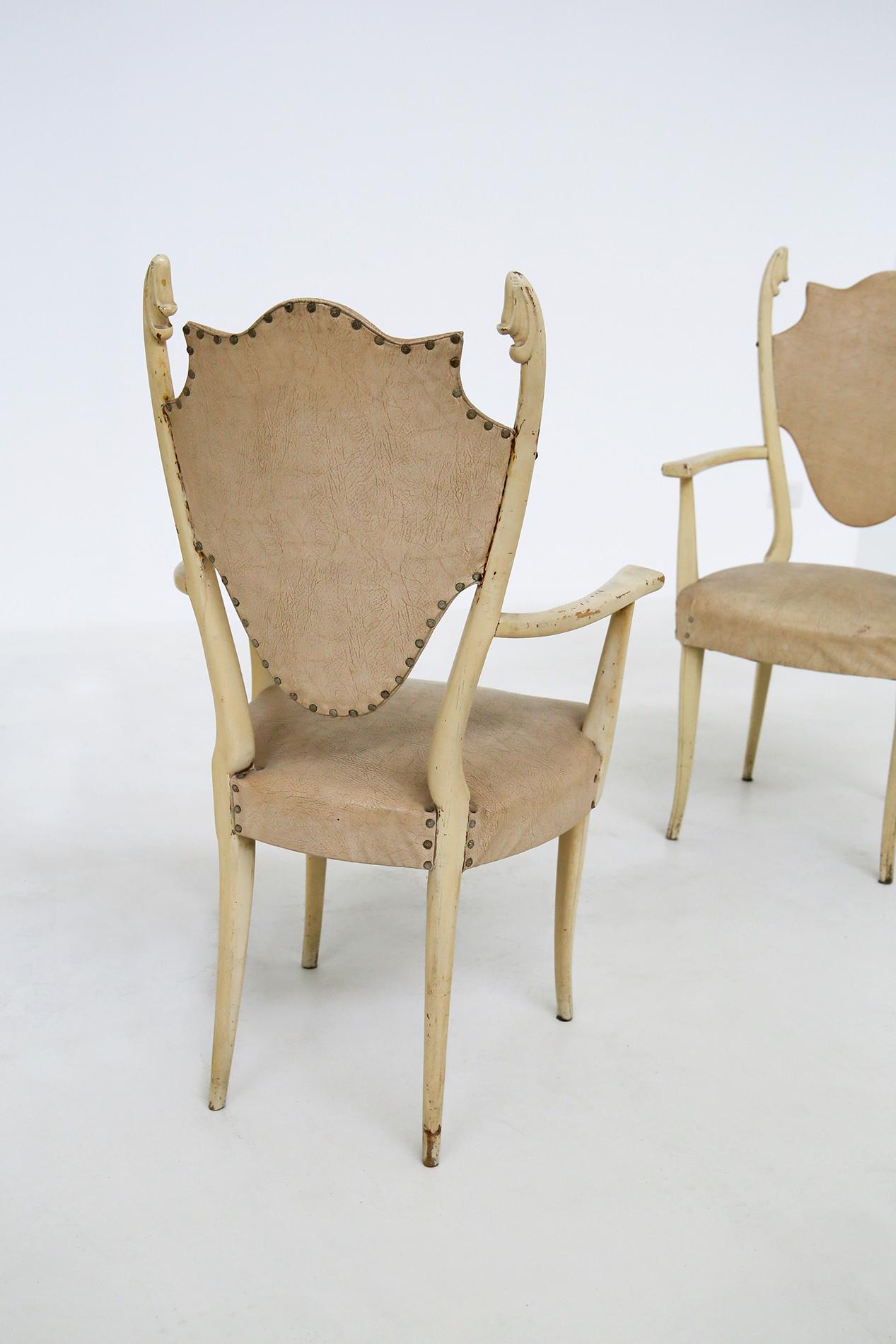 Italian White Chairs by Carlo Enrico Rava in Lacquered Ash Six Pieces, 1950s In Good Condition In Milano, IT