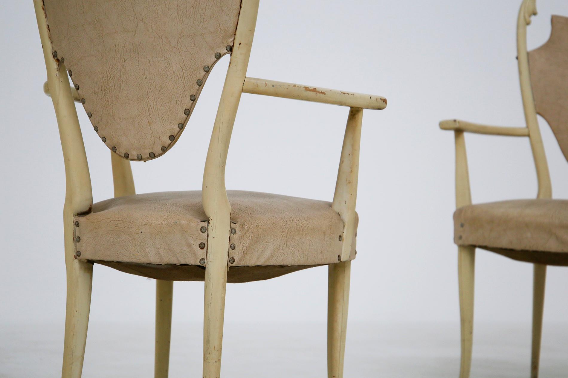 Mid-20th Century Italian White Chairs by Carlo Enrico Rava in Lacquered Ash Six Pieces, 1950s