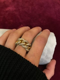 Italian White Diamond 18 Karat Gold Interlocking Link Curb Chain Cocktail Ring