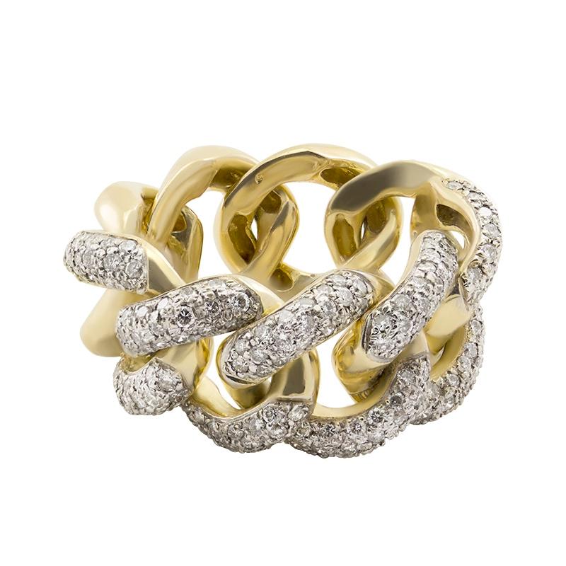 Italian White Diamond 18 Karat Gold Interlocking Link Curb Chain Cocktail Ring In New Condition For Sale In London, GB